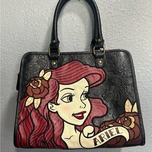 Loungefly Black Tote with Red and Cream Ariel Artwork